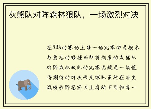 灰熊队对阵森林狼队，一场激烈对决