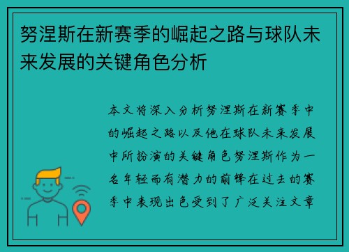 努涅斯在新赛季的崛起之路与球队未来发展的关键角色分析